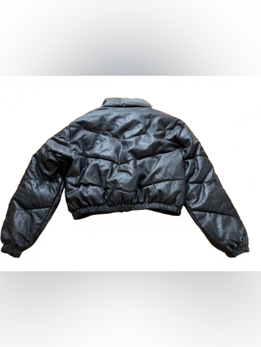 Cropped Black Faux Leather Bomber Jacket Women’s Size L Minimalist Street Style - Picture 2 of 7